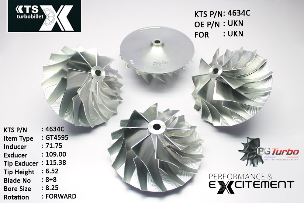 Turbo ROUE FORGÉE MFS PERFORMANCE - 8+8 PALES - INDUCER : 71,75 - EXDUCER : 109 - TYPE : GT4595ANGLE : 60° - ROTATION : Forward - SUPER BACK : 9,51 - BORE SIZE : 8,25
